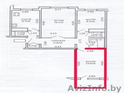 Продам комнату (13,2 кв.м.) в 3-комн.квартире по ул. Городецкая, 58 - Изображение #1, Объявление #108332