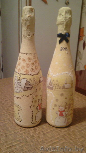 продам новогодне оформленные бутылки с шампанским встиле декупаж  - Изображение #1, Объявление #1196472