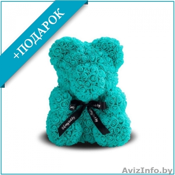 Мишка из 3D роз высотой 40 см Мятный - Изображение #1, Объявление #1639922
