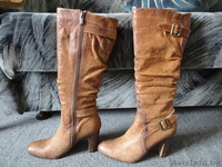 Сапоги деми Светло-коричневые, рыжеватые, высокие Кожа Реальные фото - Изображение #1, Объявление #748303