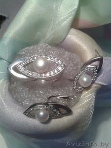Комплект из серебра с речным жемчугом - кольцо и серьги - Изображение #2, Объявление #1589105