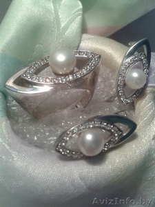 Комплект из серебра с речным жемчугом - кольцо и серьги - Изображение #1, Объявление #1589105