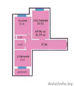 Большая двухкомнатная новостройка, 70 кв.м. в Дзержинске - Изображение #1, Объявление #1598240