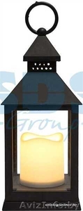 Декоративный фонарь со свечкой, черный корпус, размер 10.5х10.5х24 см, цвет тепл - Изображение #1, Объявление #1642455