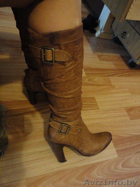 Сапоги деми Светло-коричневые, рыжеватые, высокие Кожа Реальные фото - Изображение #2, Объявление #748303