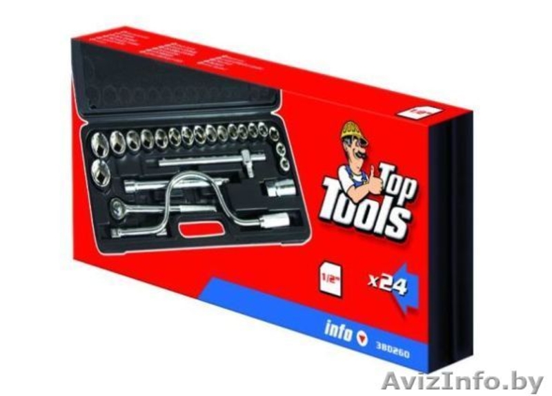 Набор сменных головок а также насадок 24 шт Top Tools 38D260 - Изображение #3, Объявление #1320608