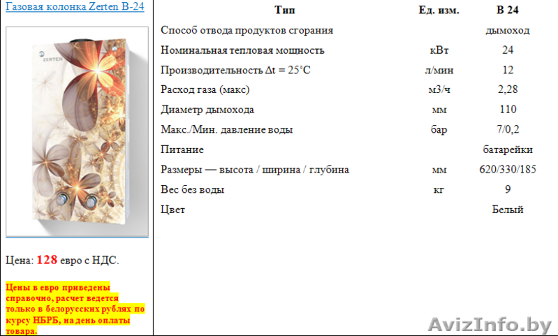 Газовая колонка Zerten B-24 - Изображение #2, Объявление #1510663