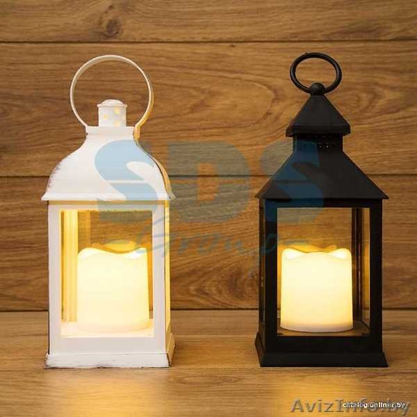 Декоративный фонарь со свечкой, черный корпус, размер 10.5х10.5х24 см, цвет тепл - Изображение #2, Объявление #1642455