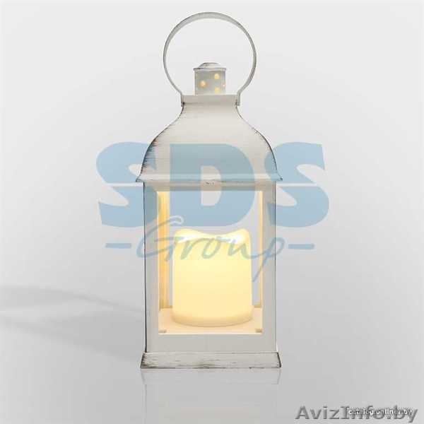 Декоративный фонарь со свечкой, белый корпус, размер 10.5х10.5х22,35 см, цвет те - Изображение #4, Объявление #1642430