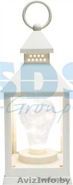 Декоративный фонарь с лампочкой, белый корпус, размер 10.5х10.5х24 см, цвет ТЕПЛ - Изображение #1, Объявление #1642458