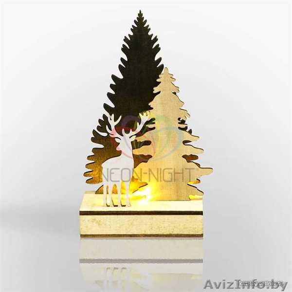 Деревянная фигурка с подсветкой Елочка с оленем 12-6-21,5 см - Изображение #5, Объявление #1642580