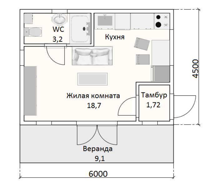 Каркасный дачный дом 6х6 м - Изображение #4, Объявление #1751212